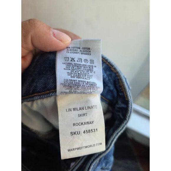 Warp + Weft "Lin" "Milan Linate" Blue Cotton Straight Denim Skirt size 14W - Picture 9 of 9